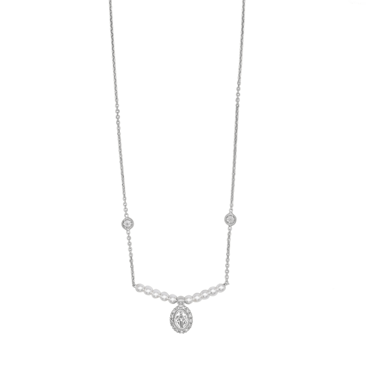 MIRACULOUS MEDAL NECKLACE - SILVER AND PEARLS
