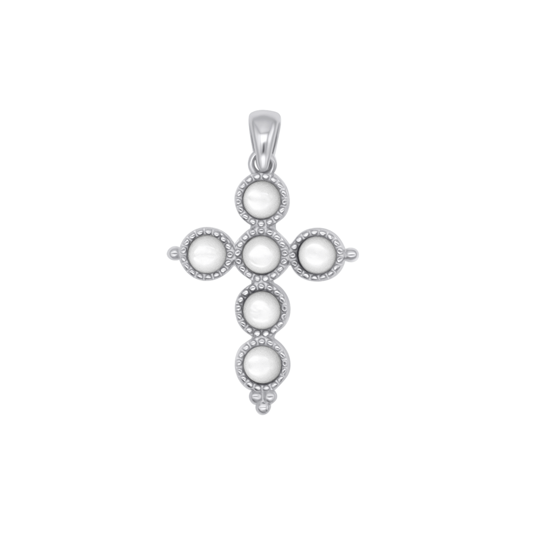 MOTHER OF PEARL CROSS PENDANT - SILVER