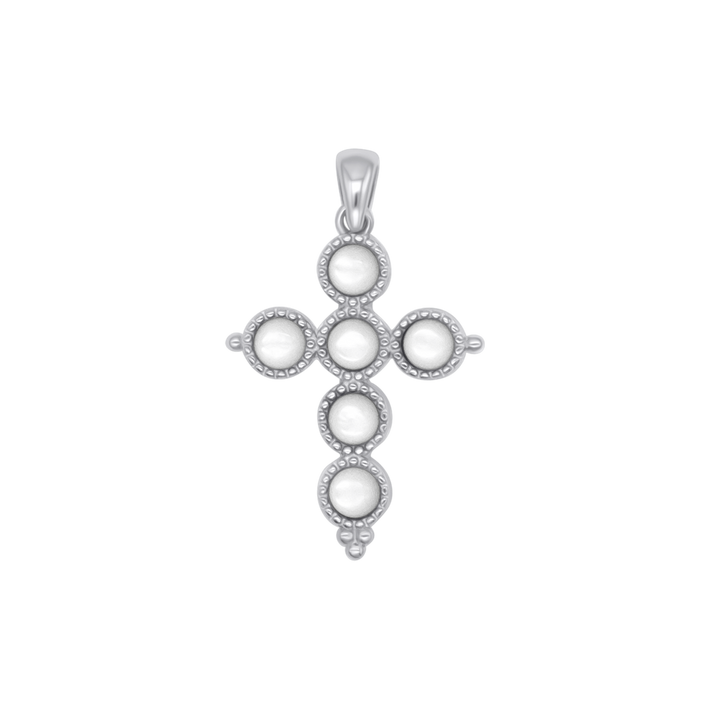 MOTHER OF PEARL CROSS PENDANT - SILVER