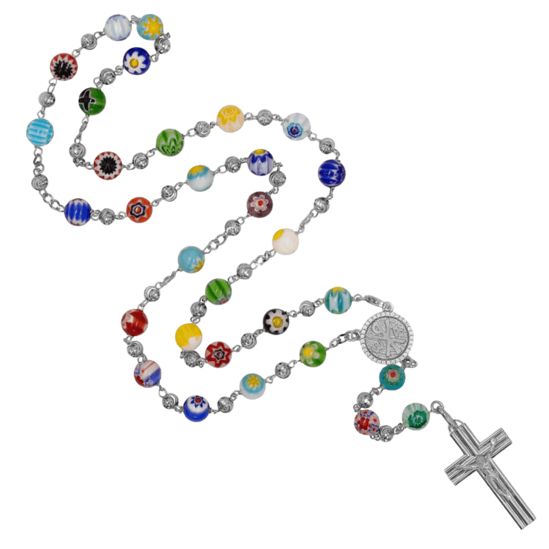 MURRINA GLASS BEADS - ROSARY - SILVER