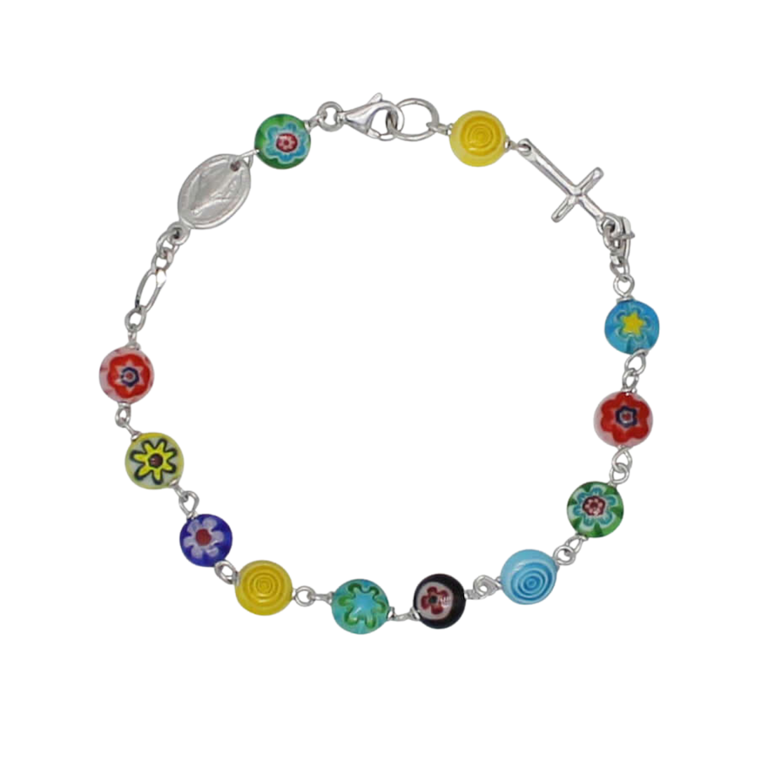 MURRINA GLASS BEAD ROSARY BRACELET - SILVER