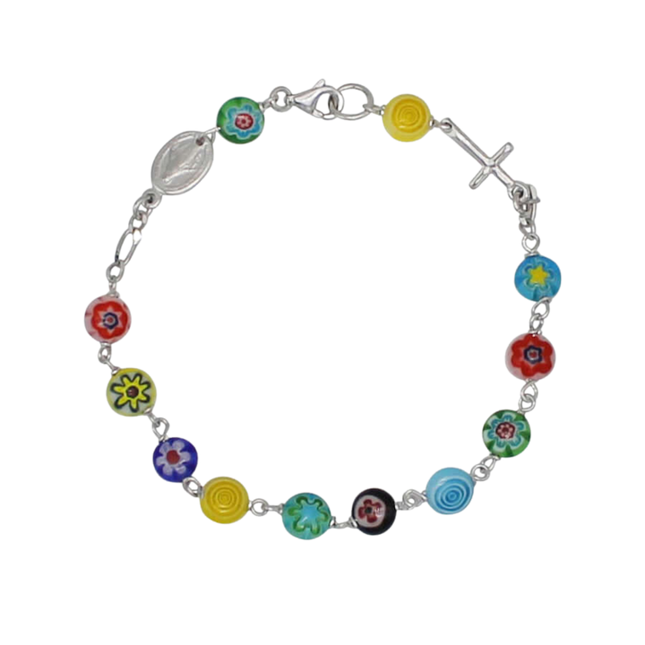 MURRINA GLASS BEAD ROSARY BRACELET - SILVER