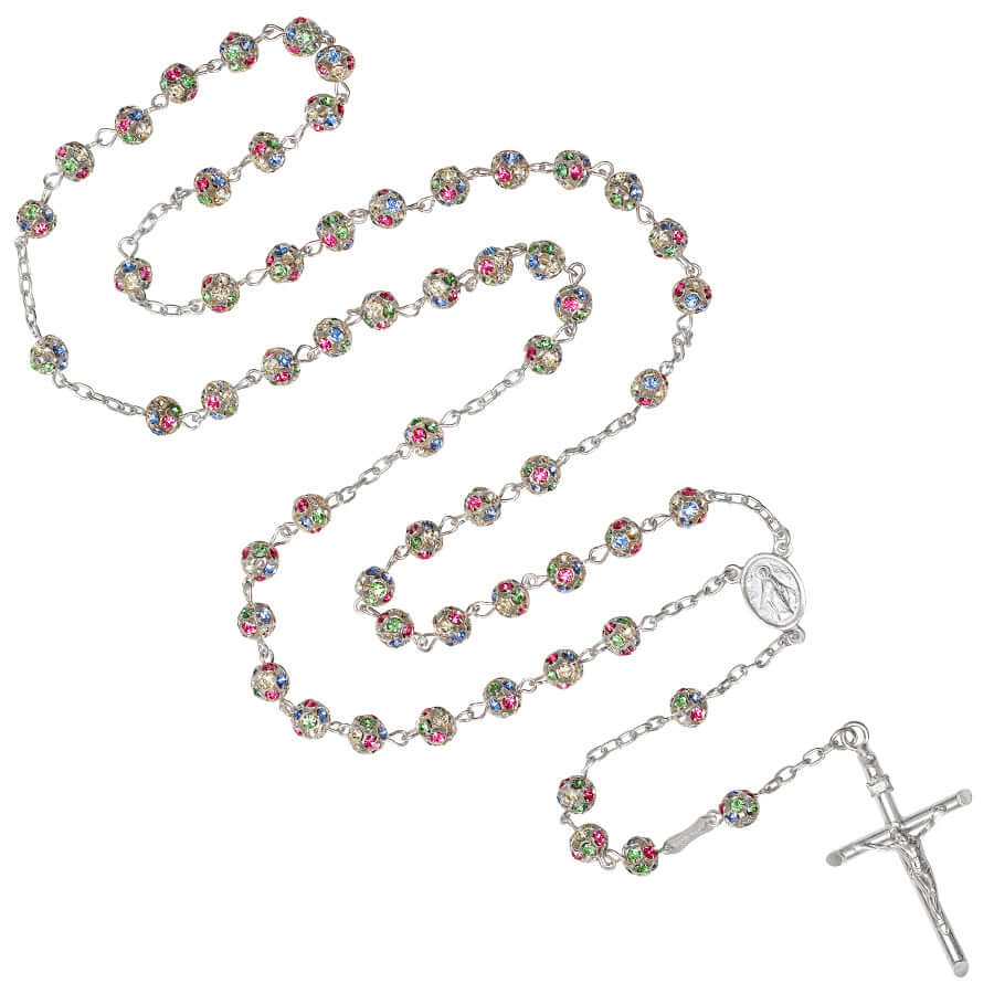 STRASS BALL ROSARY - SILVER