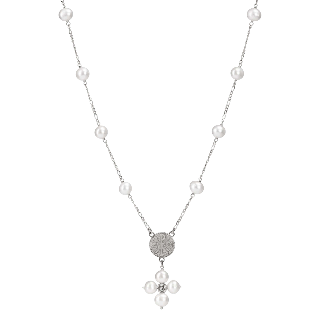PEARL NECKLACE - MARY MEDAL - SILVER