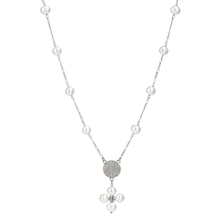 PEARL NECKLACE - MARY MEDAL - SILVER