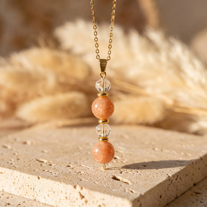 "Aube Claire" Pendant in Sunstone and Rock Crystal