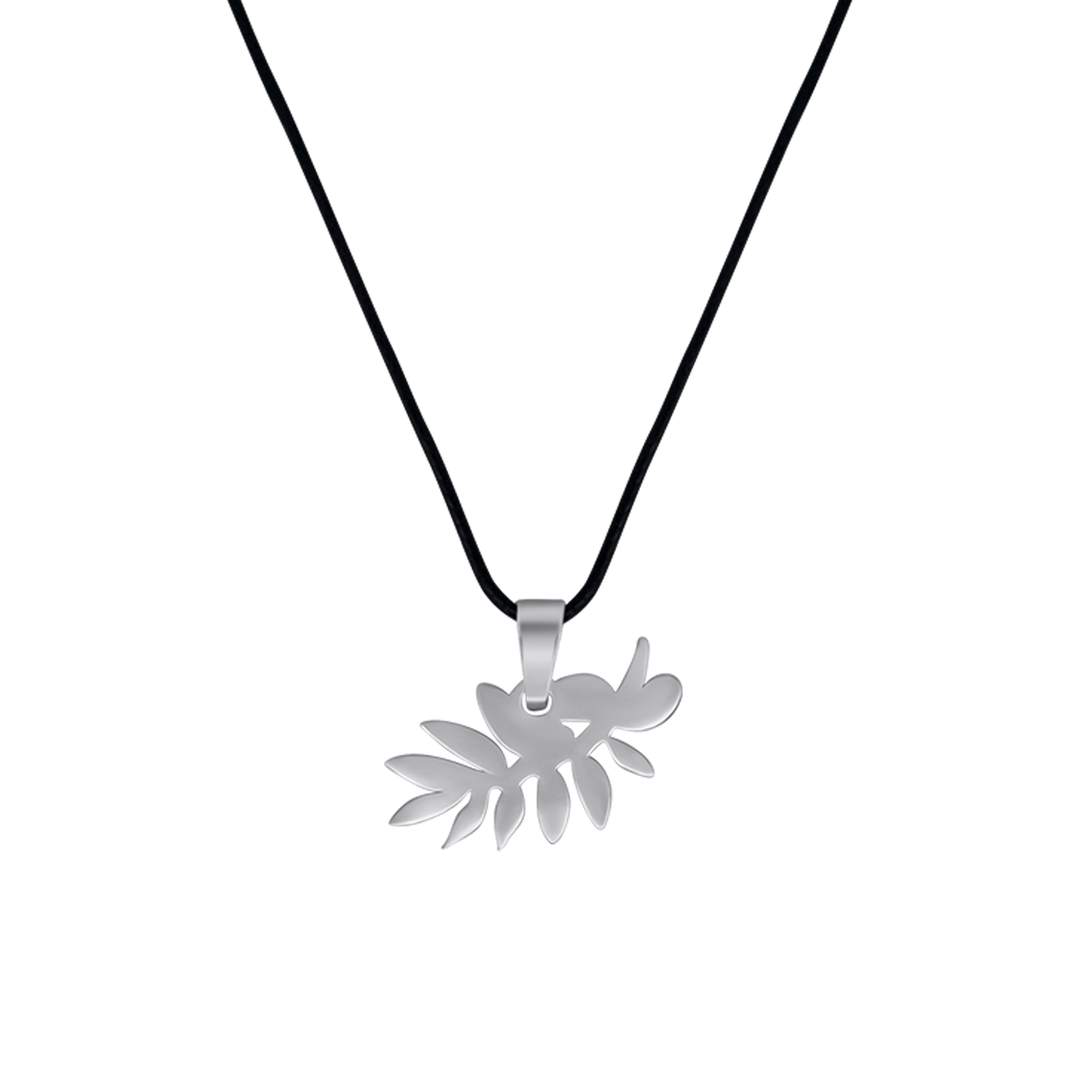 OLIVE BRANCH NECKLACE - RUBBER CORD AND STEEL