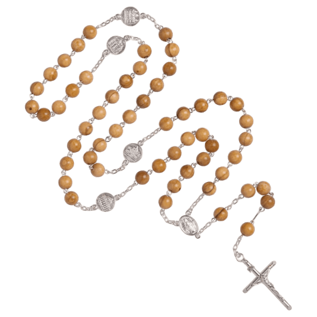 OLIVE WOOD ROSARY - SILVER