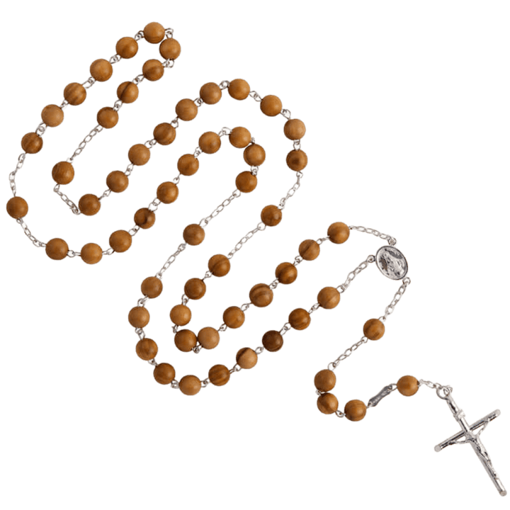 OLIVE WOOD ROSARY - SILVER