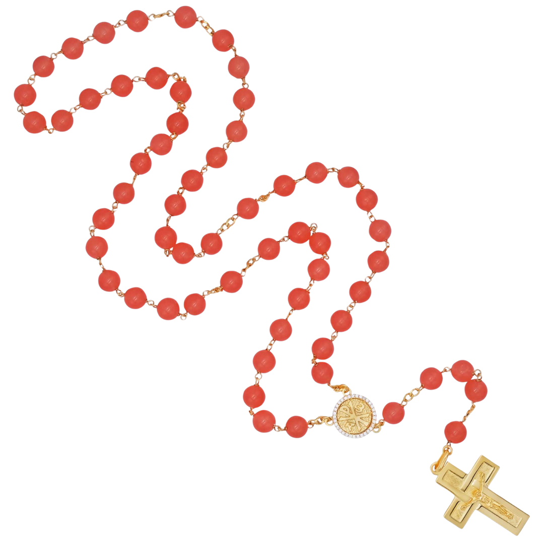 ORANGE AGATE ROSARY - VERMEIL SILVER