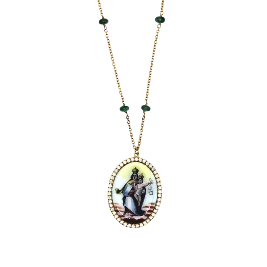 OUR LADY OF MOUNT CARMEL NECKLACE - GOLD AND DIAMONDS