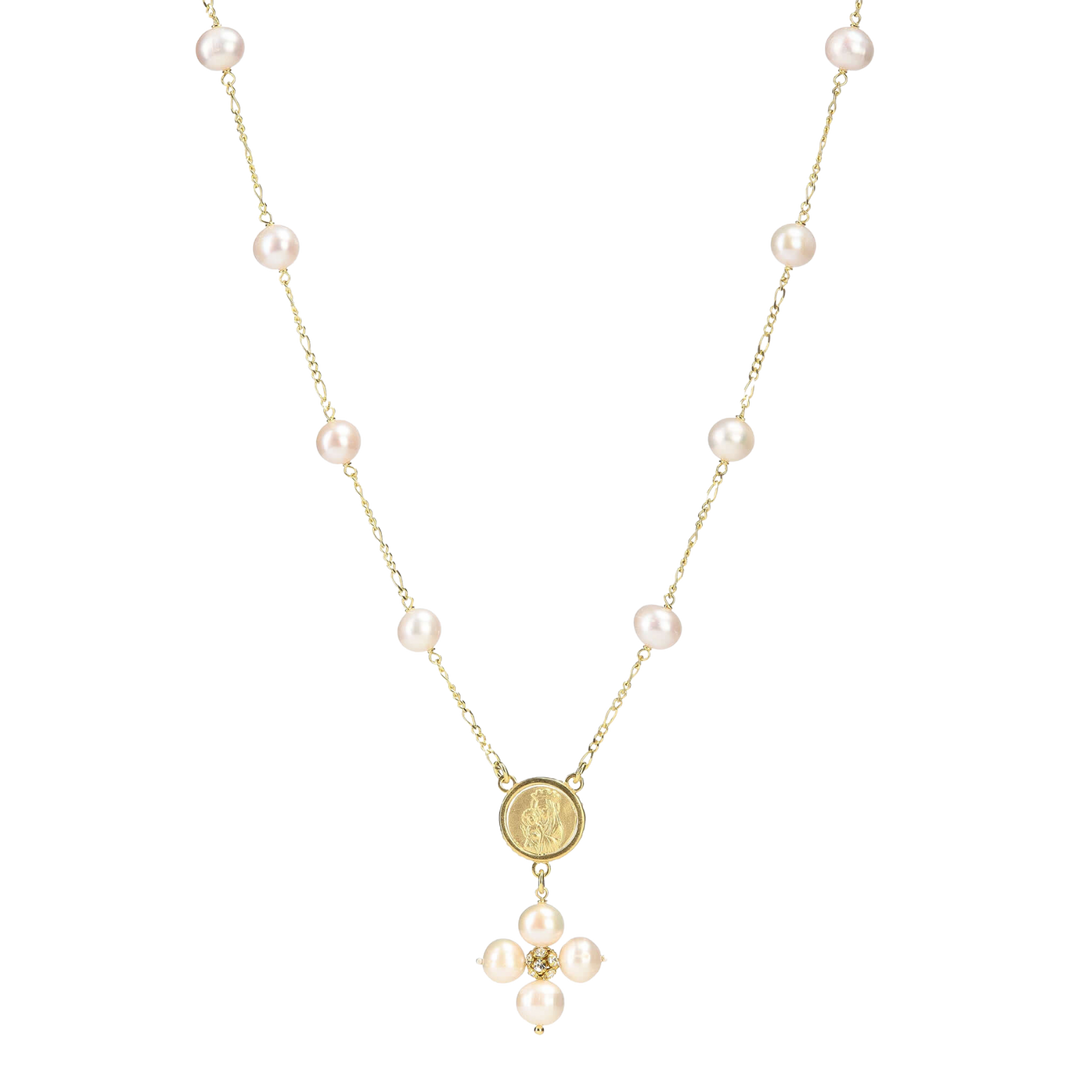 PEARL NECKLACE - MARY MEDAL - VERMEIL SILVER