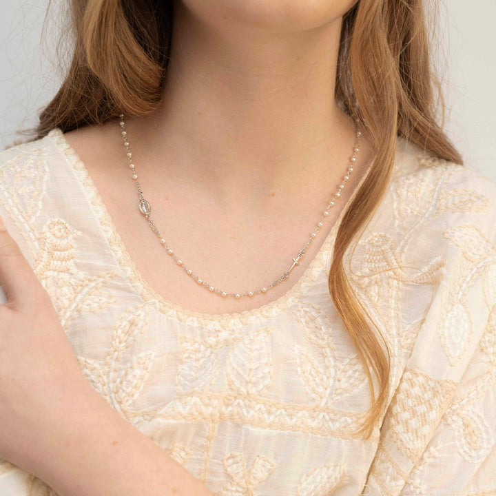 MIRACULOUS CROSS - PEARL NECKLACE - WHITE GOLD