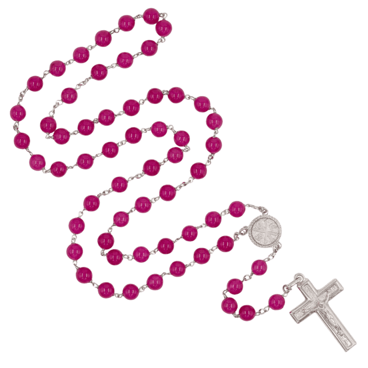 PINK AGATE ROSARY - SILVER