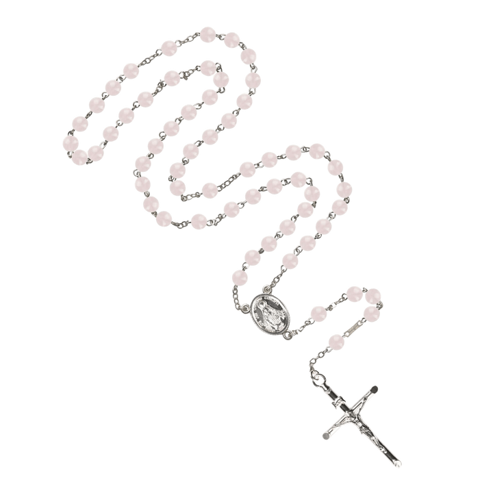 PINK QUARTZ ROSARY - SILVER
