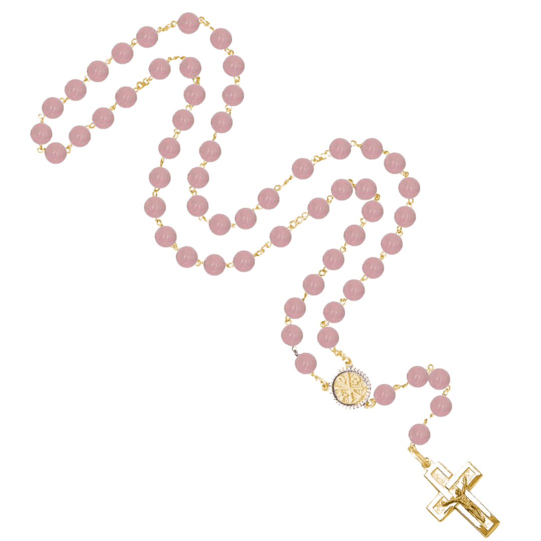 ROSE QUARTZ ROSARY - VERMEIL SILVER