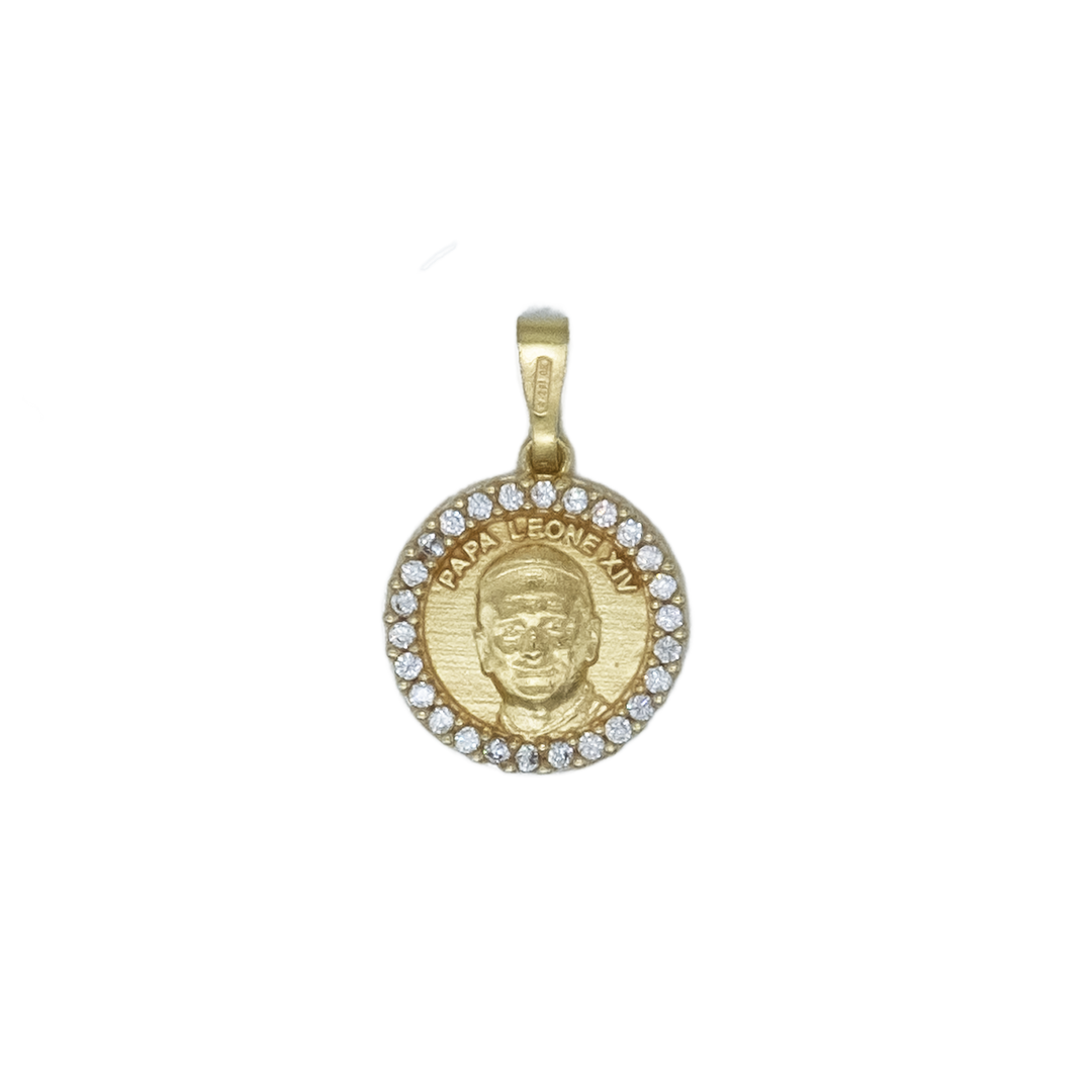POPE LEO XIV - MEDAL - GOLD PLATED SILVER AND ZIRCONIA