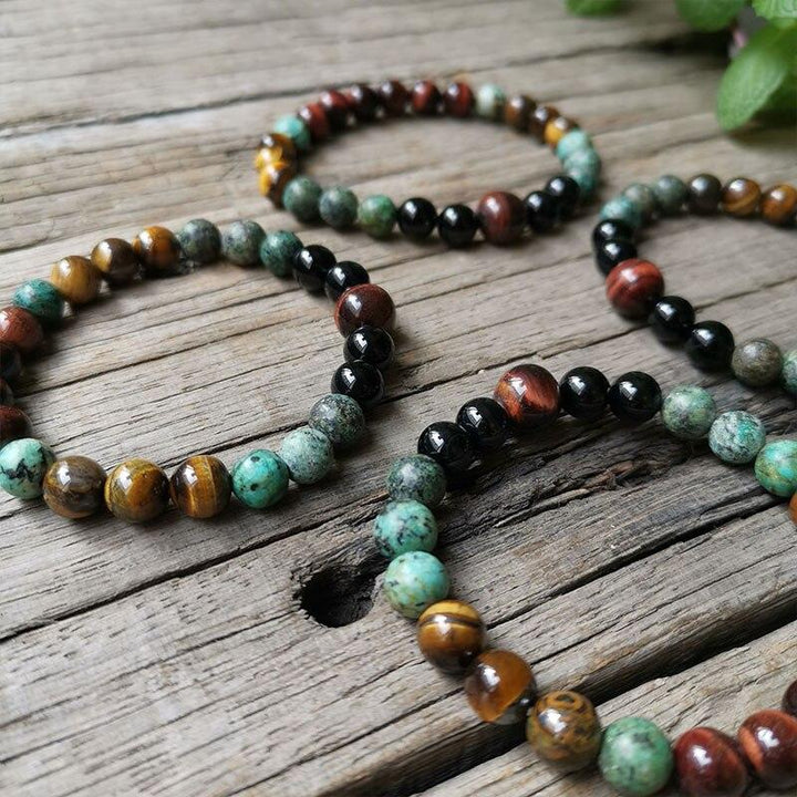 "Protective Energies" Bracelet in Tiger's Eye, Bull's Eye, African Turquoise & Onyx