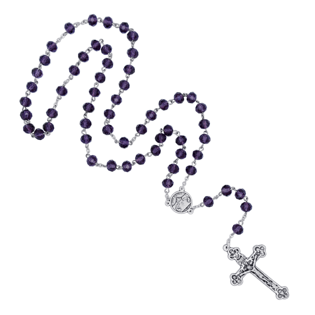 PURPLE CRYSTAL ROSARY - METAL