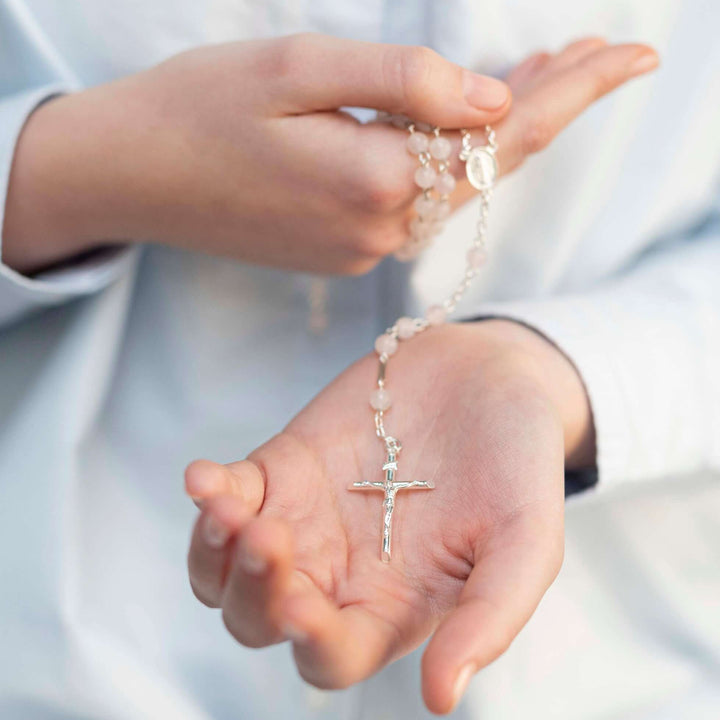 PINK QUARTZ ROSARY - SILVER