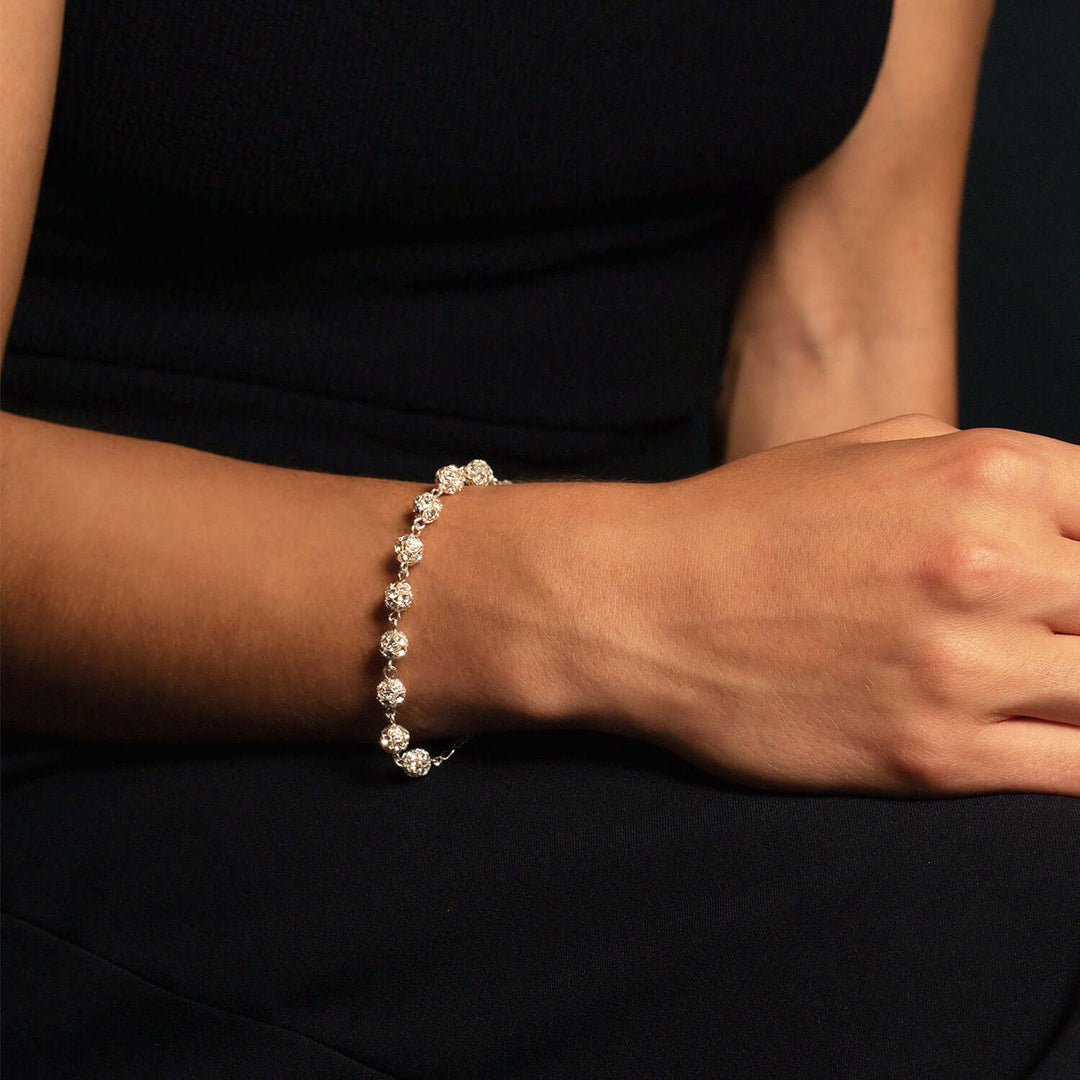 ROSARY BRACELET - SILVER AND RHINESTONE BALL