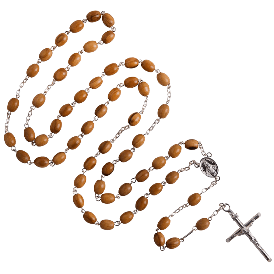 OLIVE WOOD ROSARY - SILVER