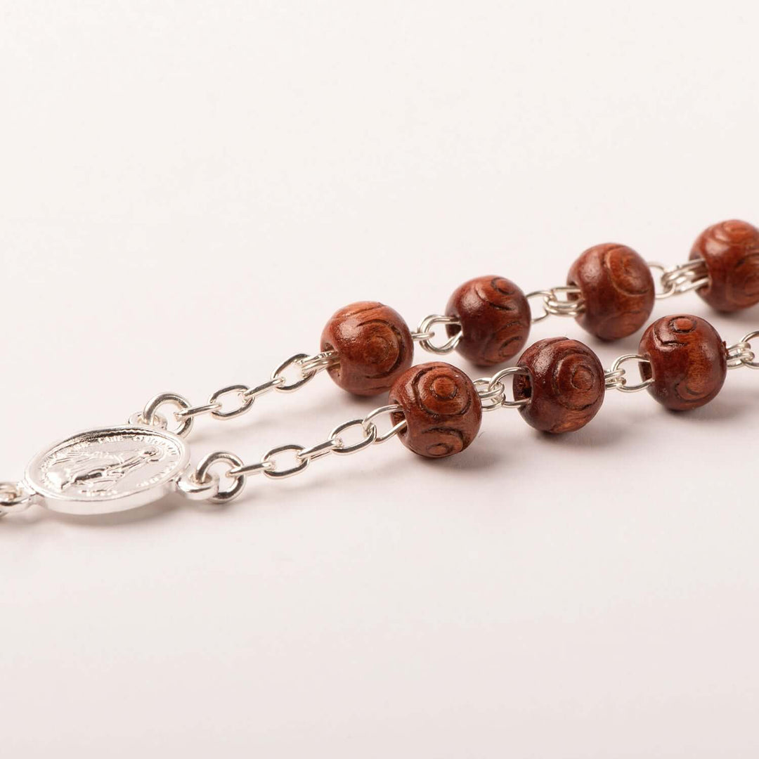 ROSEWOOD BEAD ROSARY - SILVER