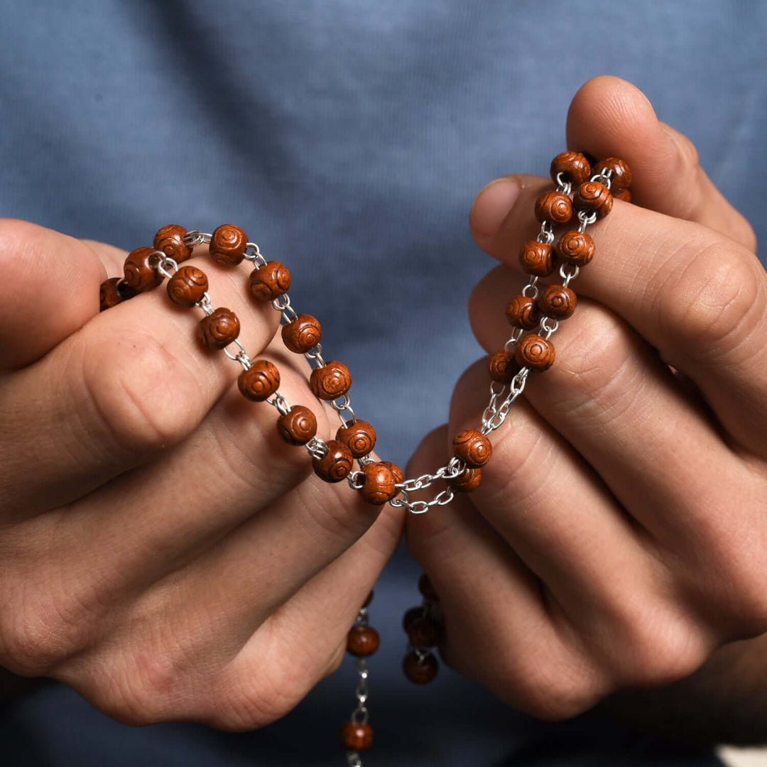 ROSEWOOD BEAD ROSARY - SILVER