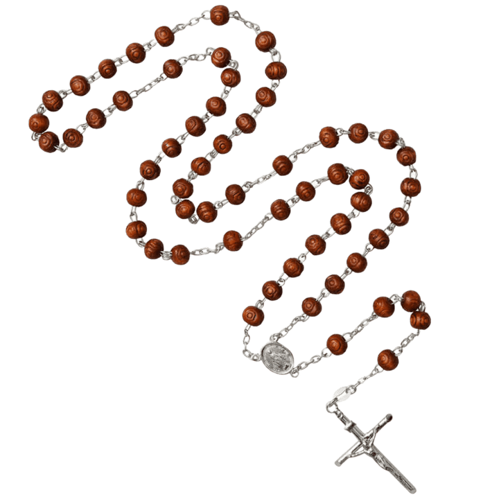 ROSEWOOD BEAD ROSARY - SILVER