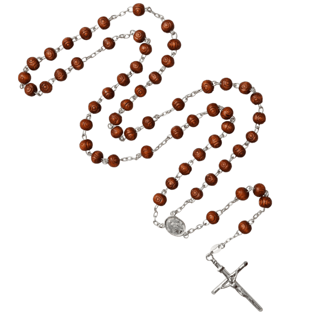 ROSEWOOD BEAD ROSARY - SILVER
