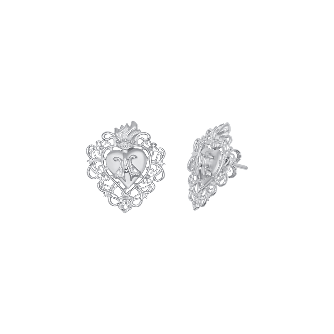 SACRED HEART EARRINGS - SILVER