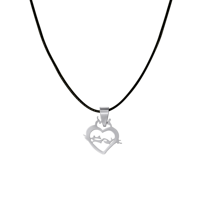 SACRED HEART OF JESUS NECKLACE - RUBBER CORD AND STEEL
