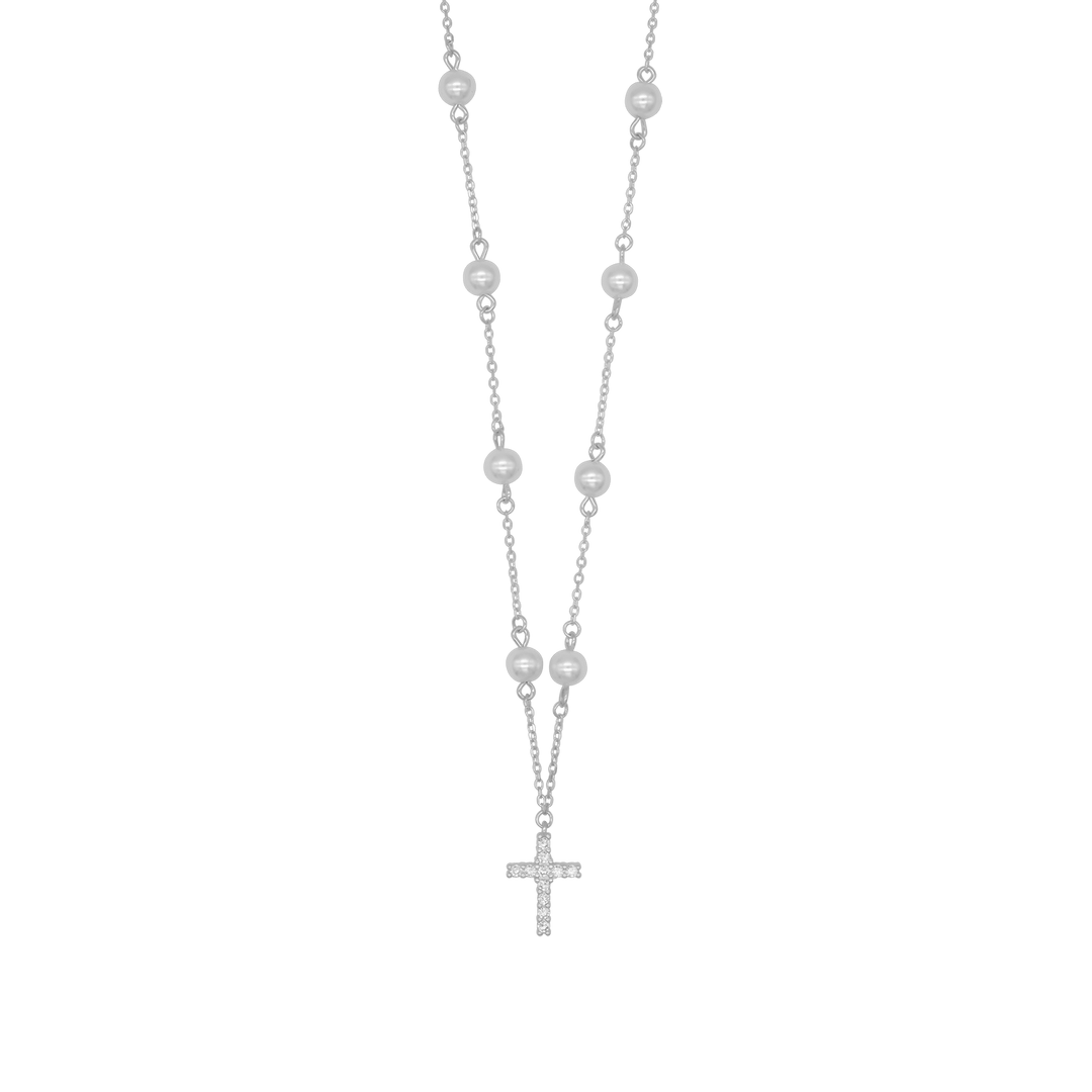 PEARL CROSS NECKLACE - SILVER