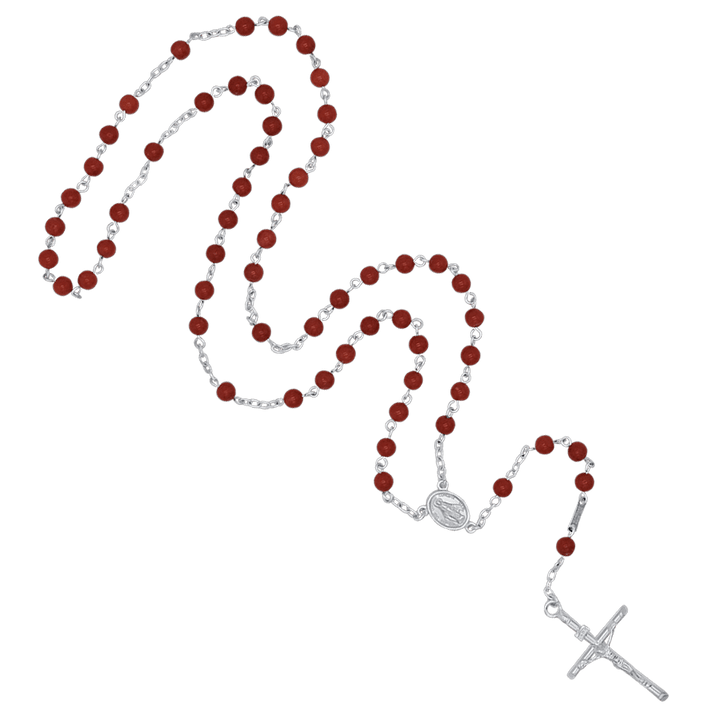 CORAL ROSARY - SILVER