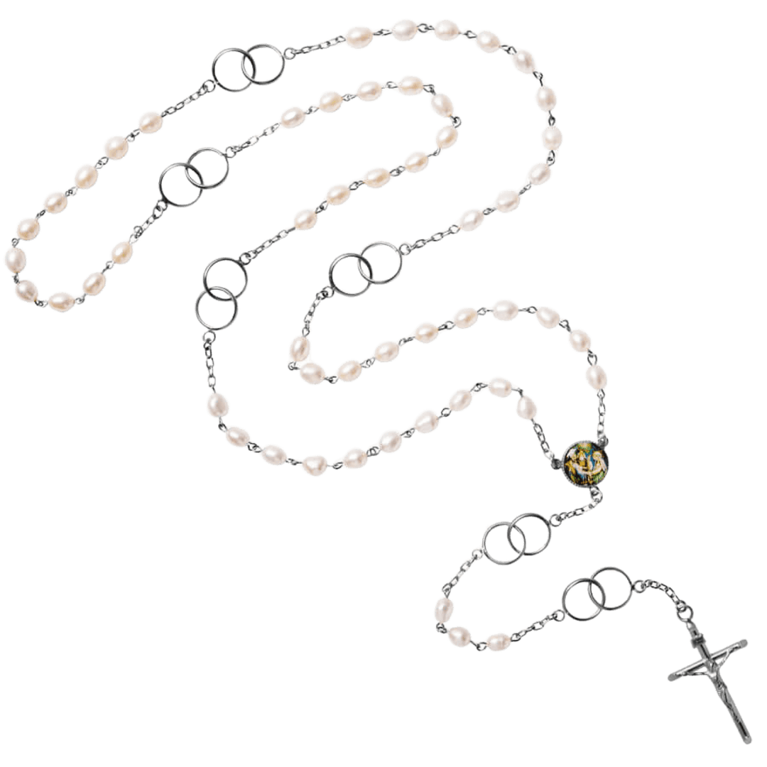 MARRIAGE - PEARL WEDDING ROSARY - SILVER