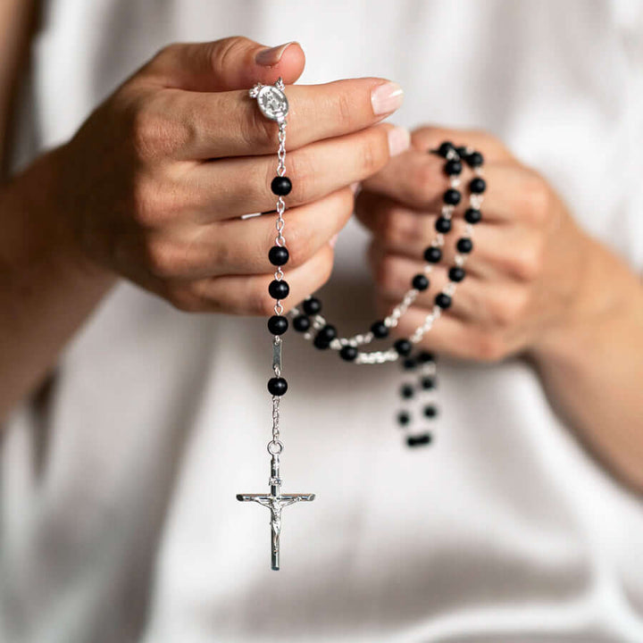 ONYX ROSARY - SILVER