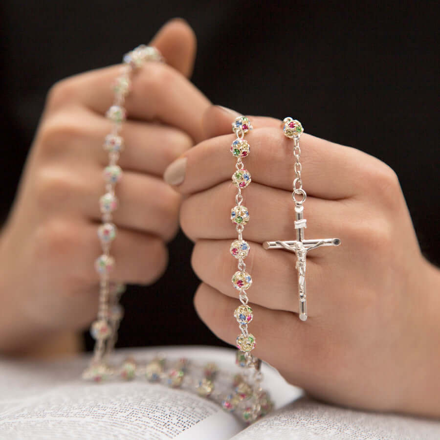 STRASS BALL ROSARY - SILVER