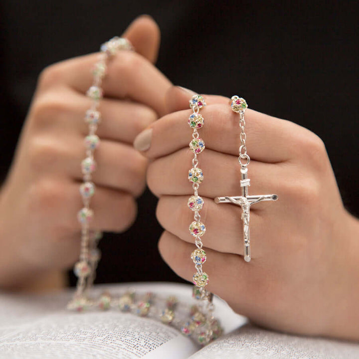 STRASS BALL ROSARY - SILVER