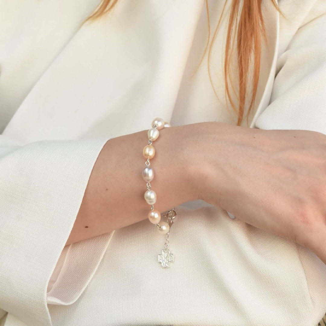 PEARL ROSARY BRACELET - SILVER