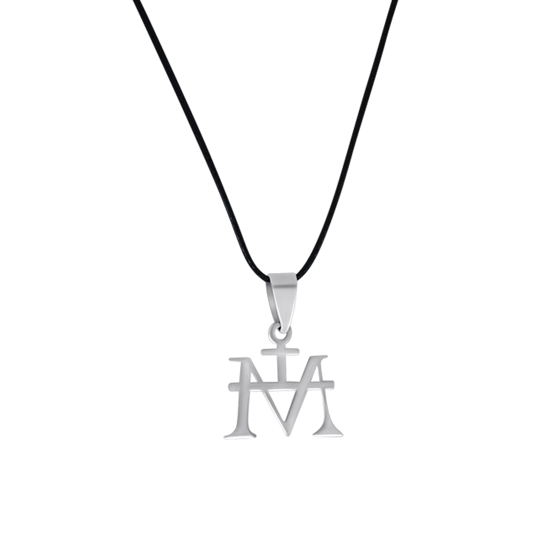 VIRGIN MARY MONOGRAM - RUBBER CORD AND STEEL - NECKLACE