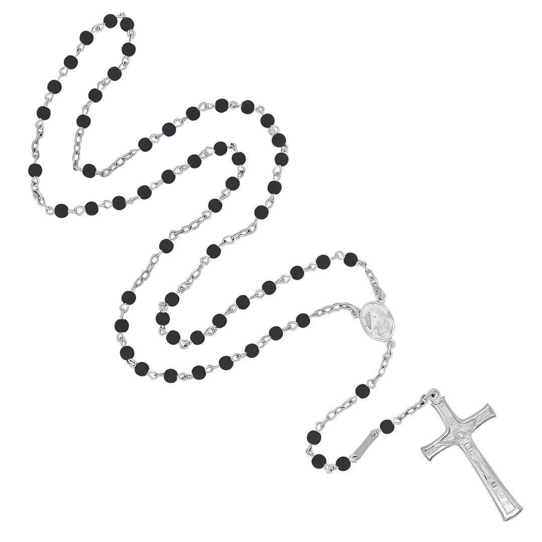 VOLCANIC LAVA BEADS ROSARY - SILVER