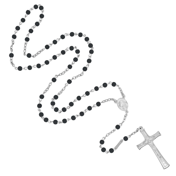 VOLCANIC LAVA BEADS ROSARY - SILVER