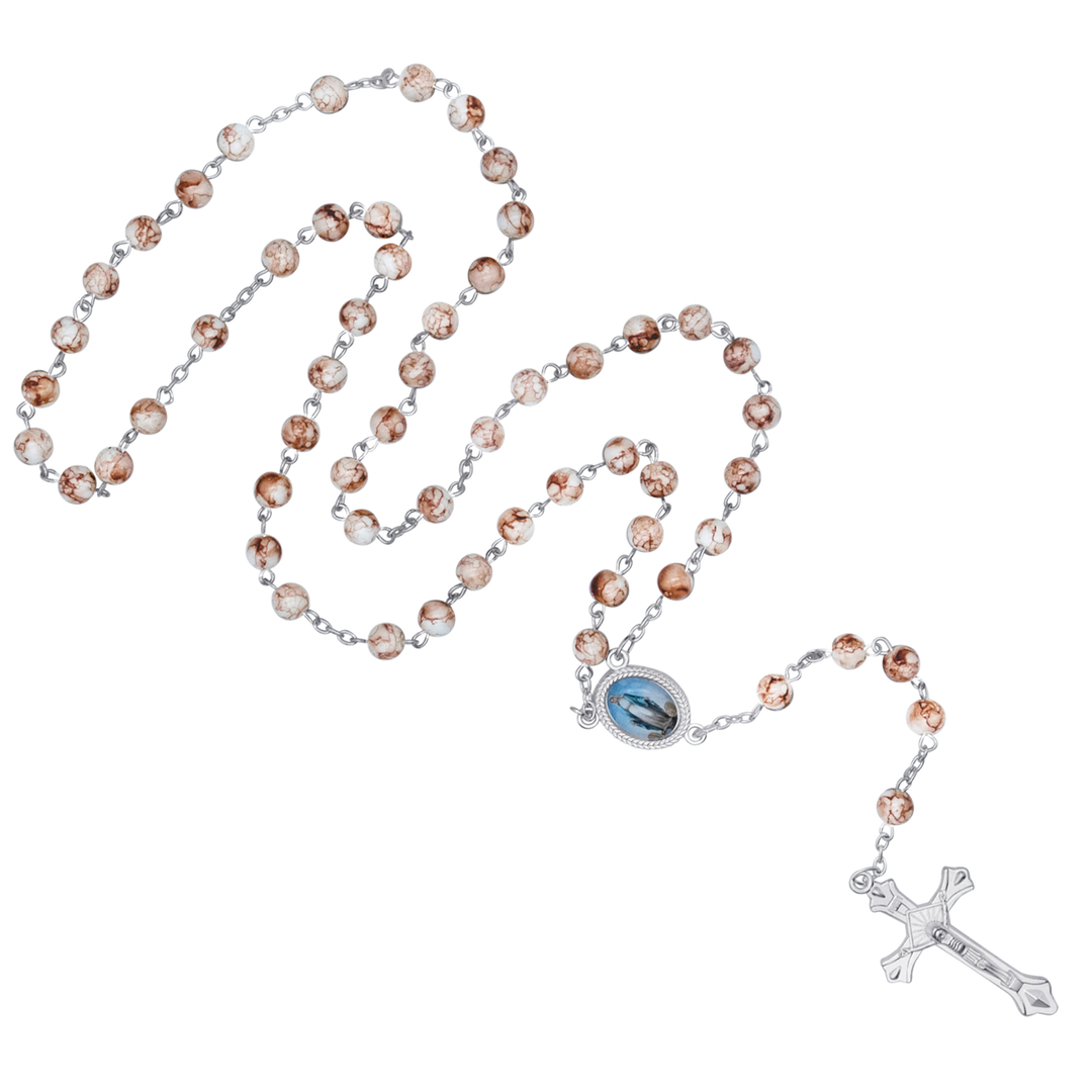 WHITE MARBLE ROSARY - METAL