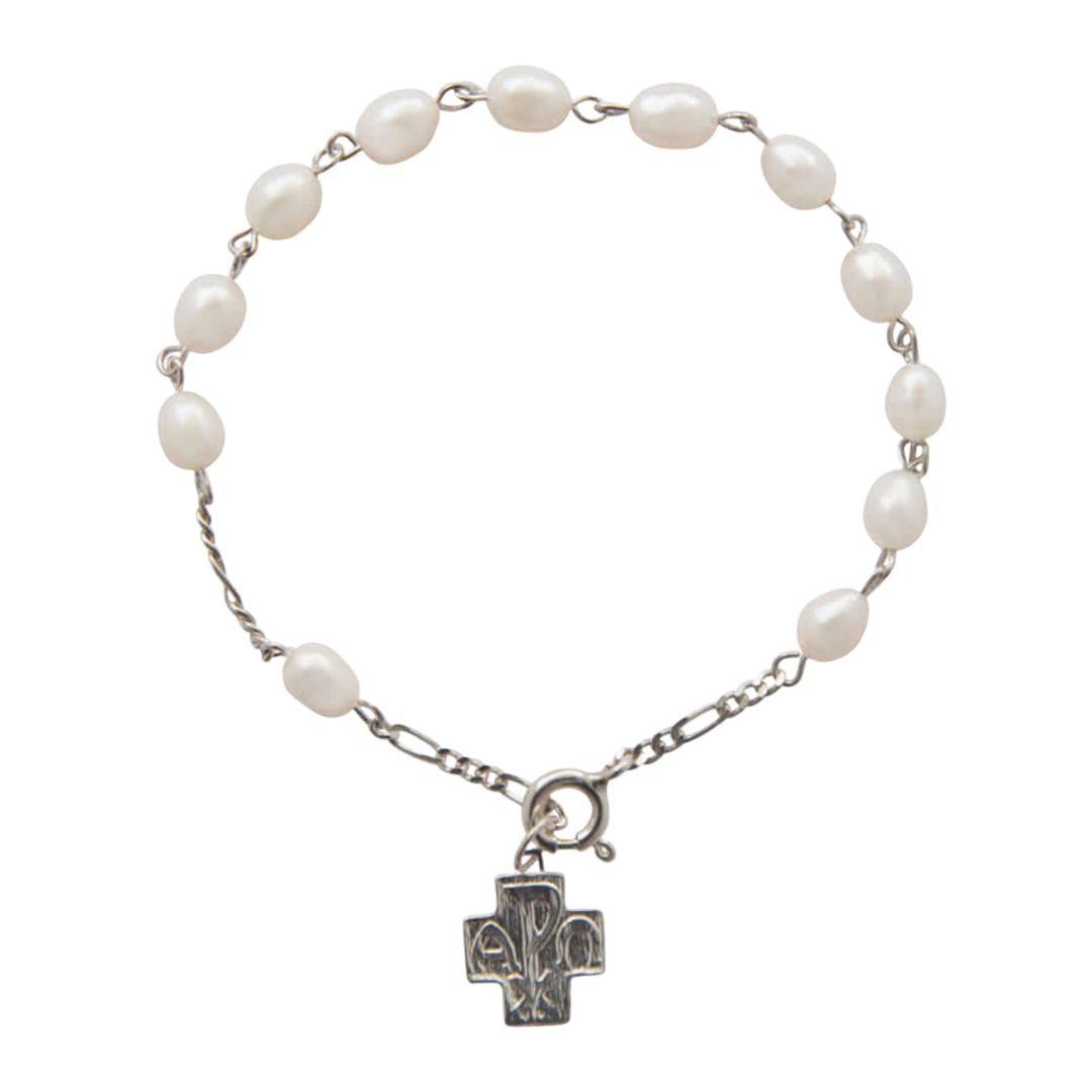 PEARL ROSARY BRACELET - SILVER