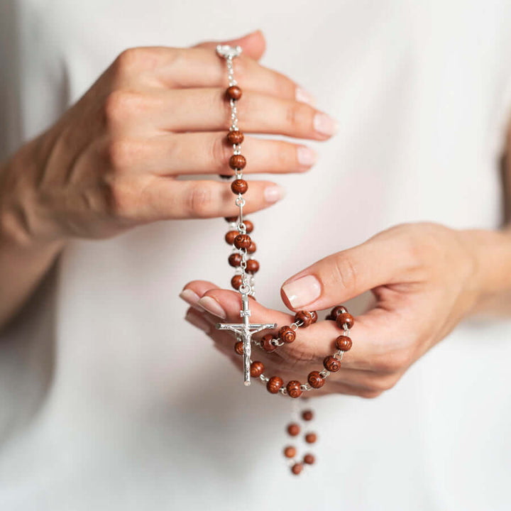 ROSEWOOD BEAD ROSARY - SILVER