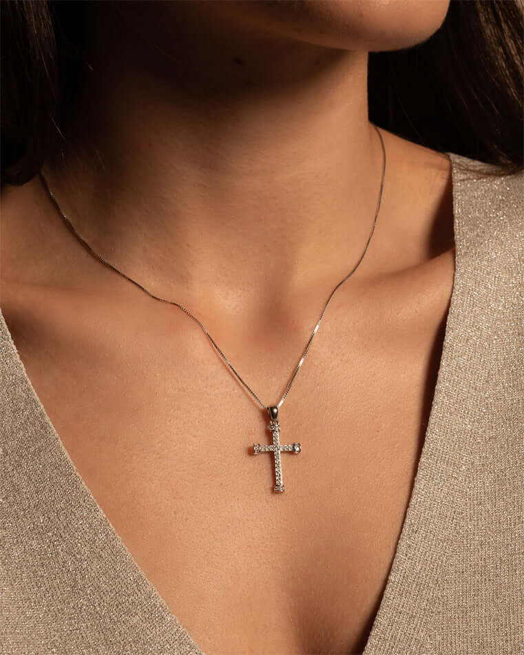 CROSS PENDANT - SILVER AND CUBIC ZIRCONIA
