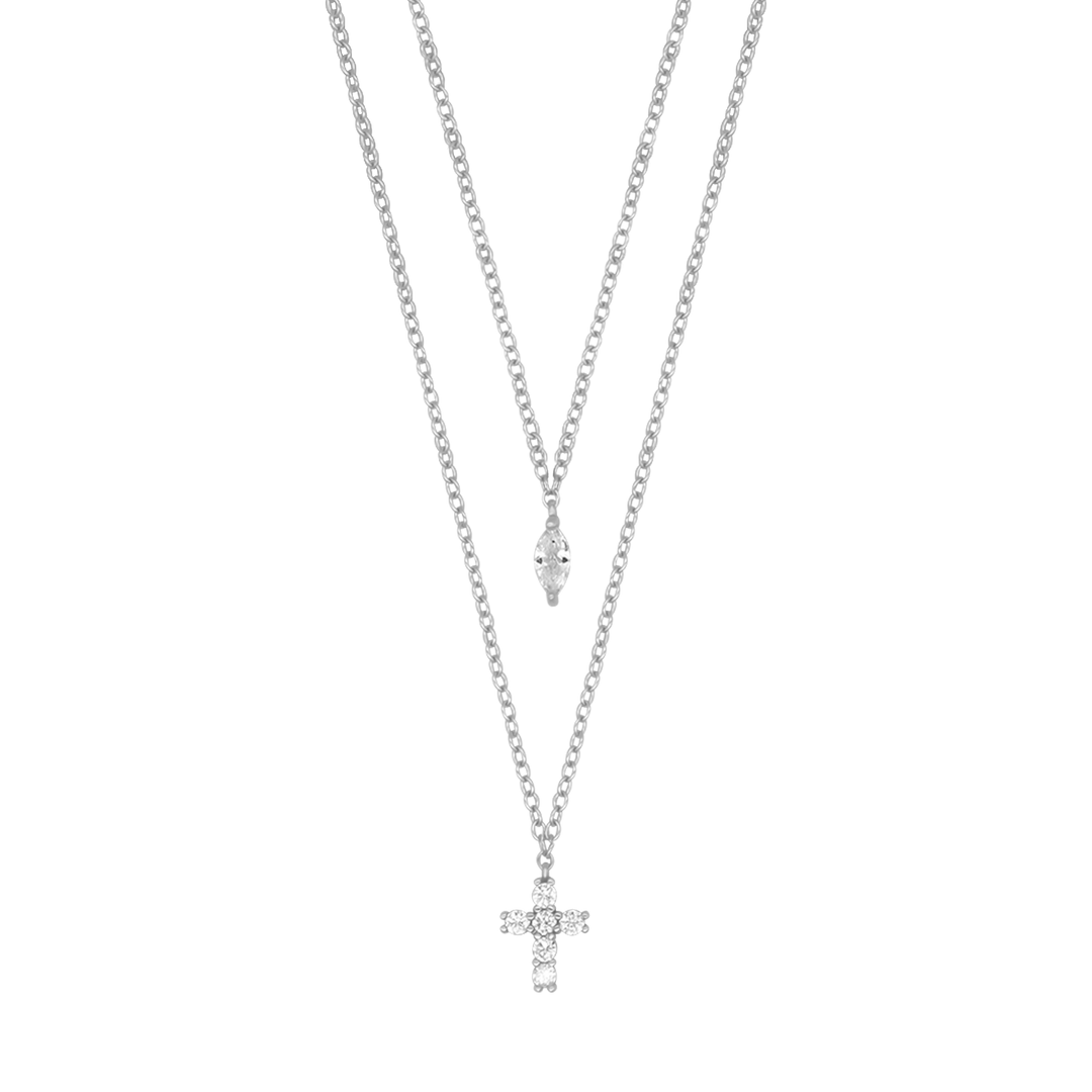 ZIRCONIA CROSS NECKLACE - SILVER